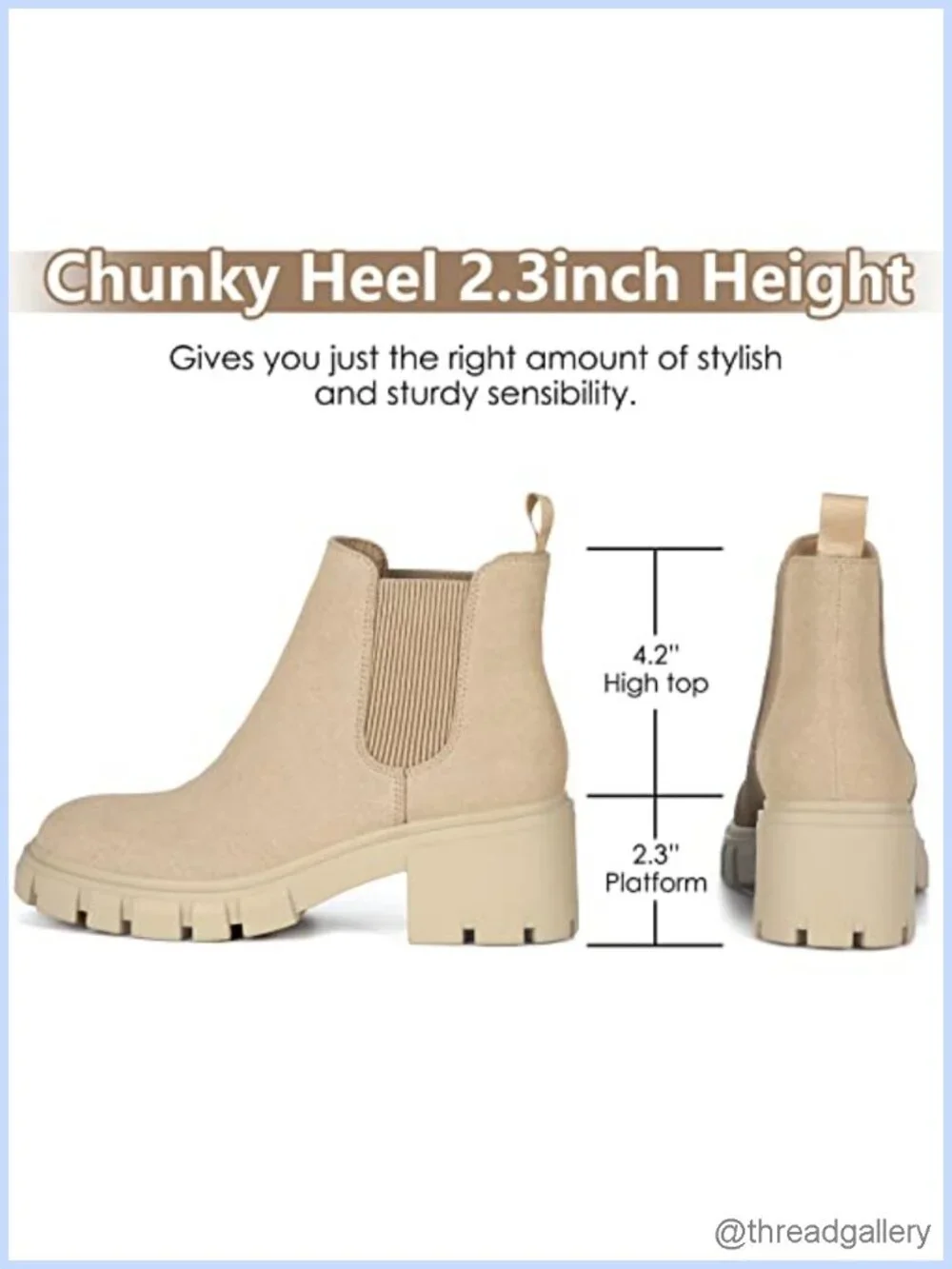 Fashion Suede & Waterproof Leather Chelsea Booties Chunky Heel Lug Sole Slip On